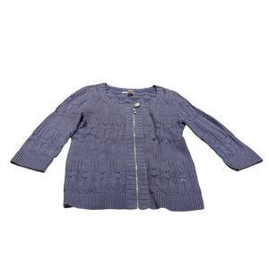 DKNY Jeans Open Knit Cardigan Size L Periwinkle Purple Zip Front